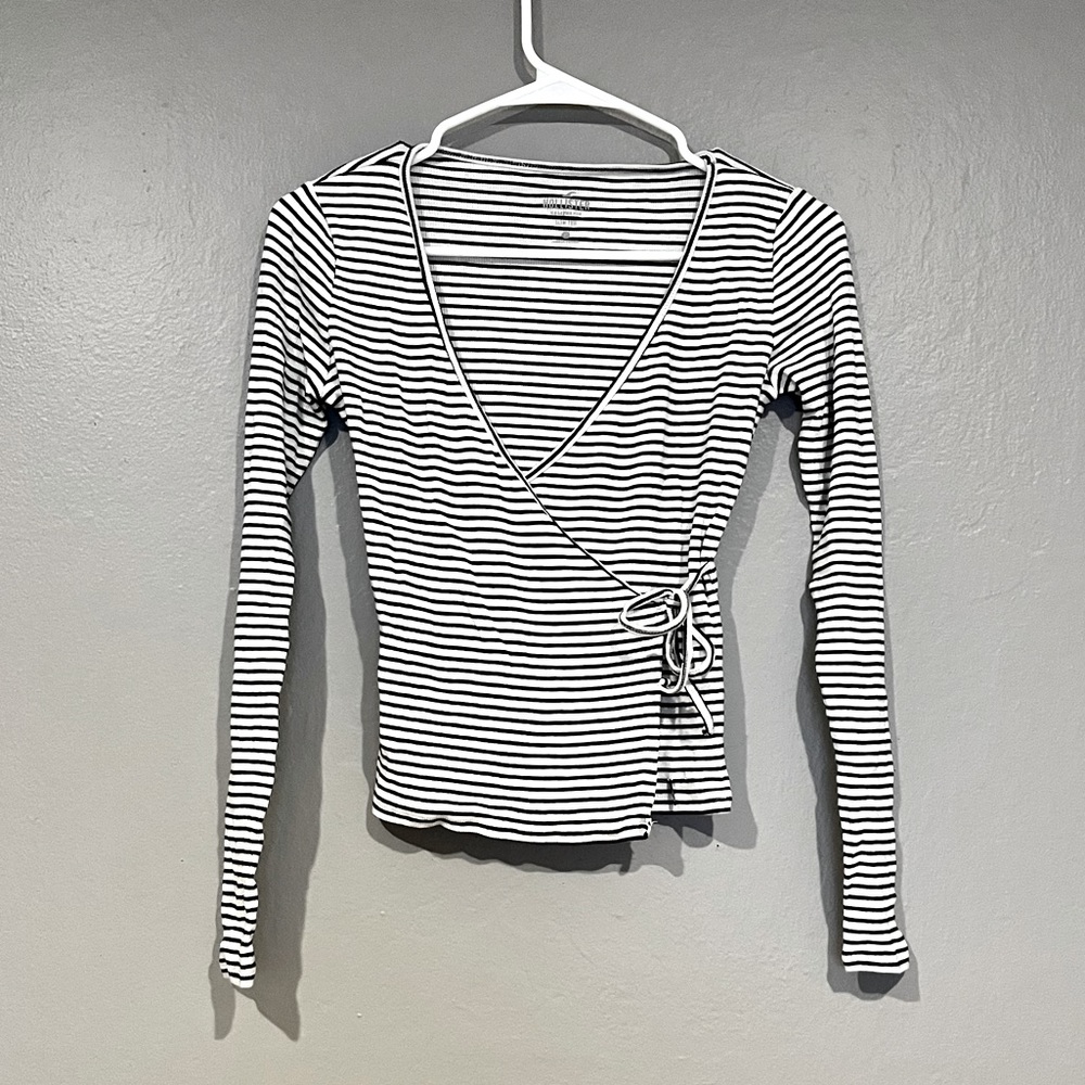 Hollister Striped Wrap Front Long Sleeve Top